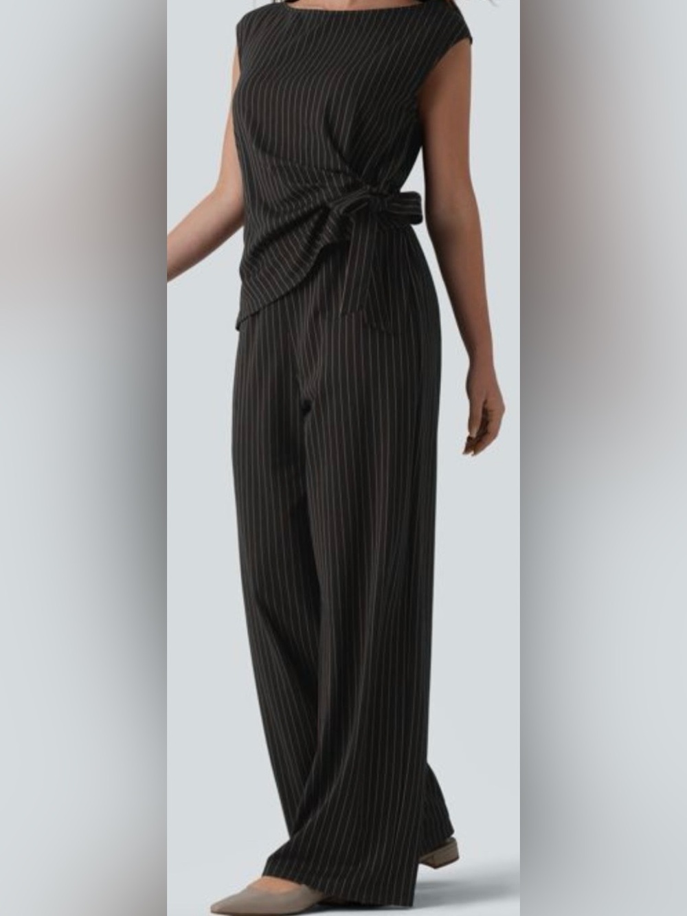 LARGE. HALARA BOAT NECK STRIPPED EASY PEEZY JUMPSUIT